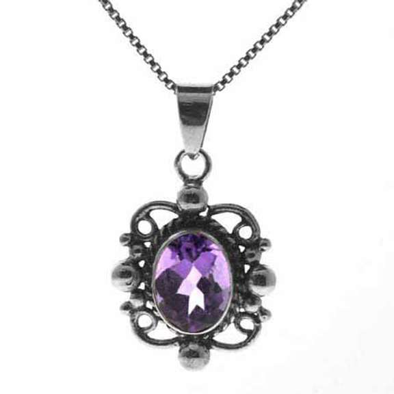 Sterling Silver Amethyst Filigree Oval Pendant