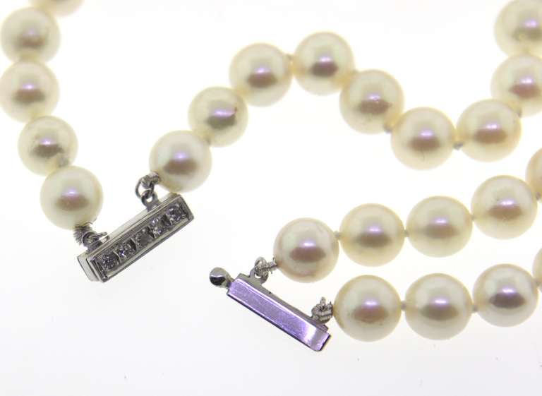 Fabulous Double Strand Diamond Station Pearl Necklace