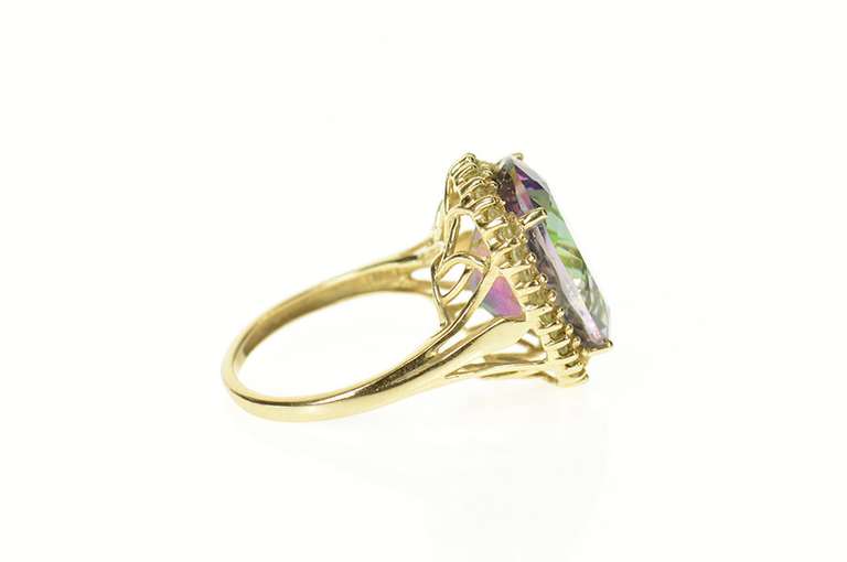 10K Yellow Gold Oval Mystic Topaz Peridot Halo Cocktail Ring