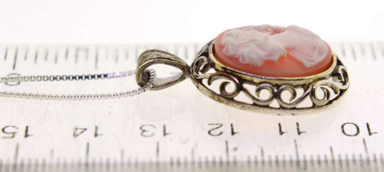 Italian Sterling Silver Cameo Pendant With Chain Necklace