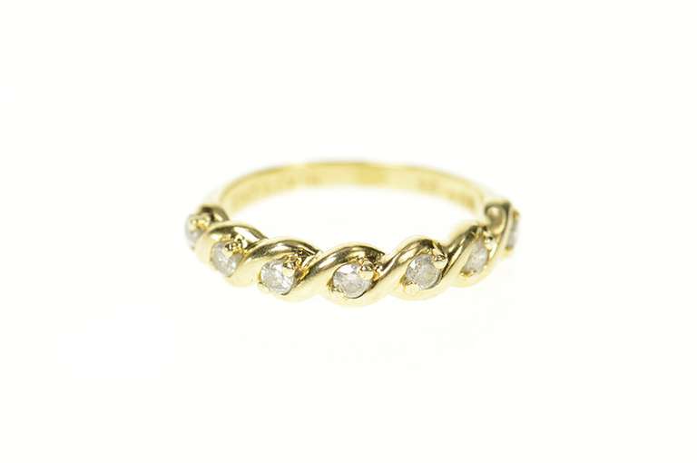 10K Yellow Gold Classic Diamond Wave Pattern Wedding Band Ring