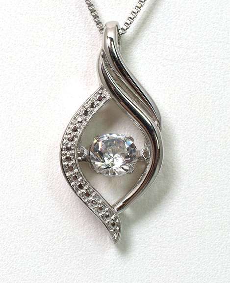 Sterling Silver Necklace with Floating White Stone Pendant