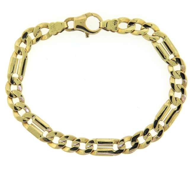 Handsome 14kt YG Men's Heavy Curb Link Station Bracelet