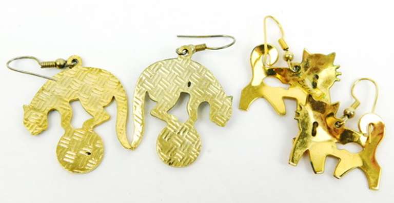 2 Pairs of Vintage Enameled Cat Earrings