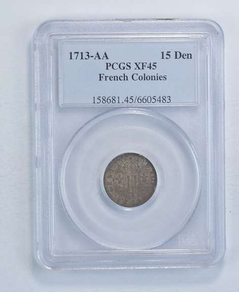 XF45 1713-AA French Colonies 15 Den - Graded PCGS