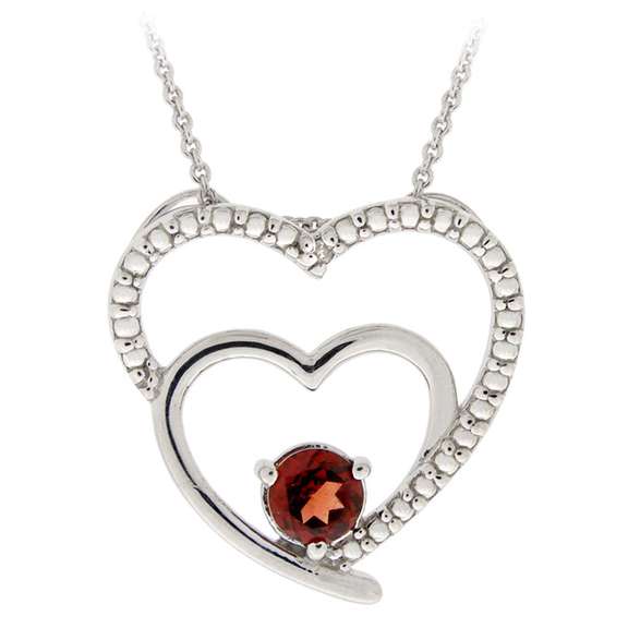 Sterling Silver Garnet & Diamond Accent Double Open Heart Pendant