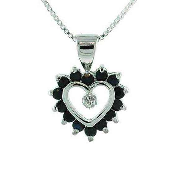 Sterling Silver Sapphire & Diamond Accent Open Heart Pendant