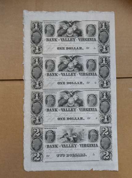 Uncut Sheet Of Obsolete Currency From Winchester Virginia
