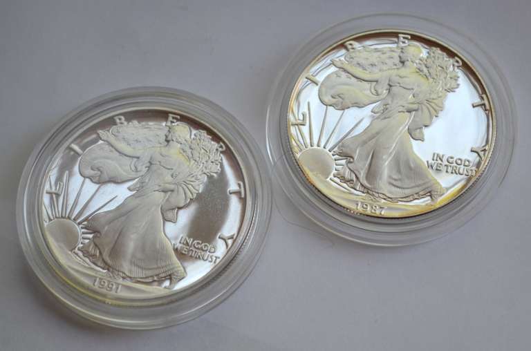 1987 S &1991 S Proof Silver Eagles With Boxs Papers