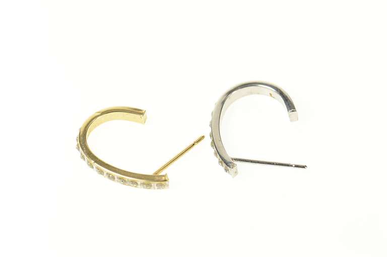 14K Yellow Gold Two Tone Resin Dotted Oval Semi Hoop Earrings