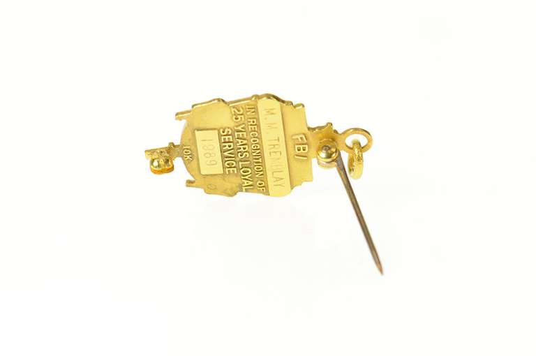 10K Yellow Gold FBI 25 Years Fidelity Bravery Integrity Pendant/Pin