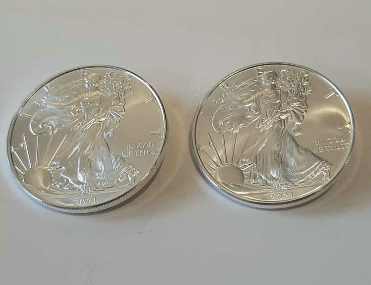2 X 2021 Unc Silver Eagles