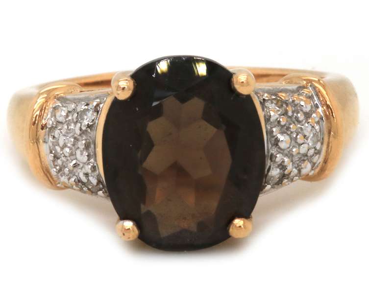 Gorgeous 14kt YG Oval Smokey Quartz & Pave Diamond Ring