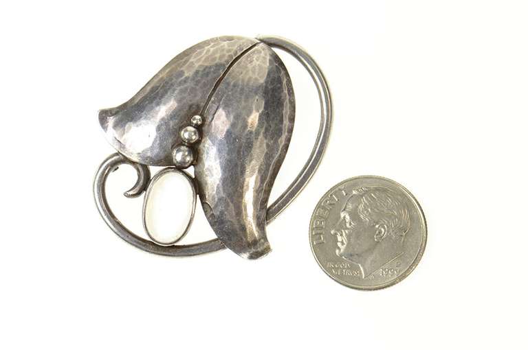 Sterling Silver Georg Jensen Ornate Moonstone Flower 822 Pin/Brooch