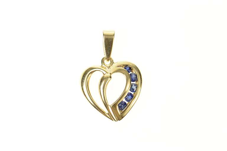 14K Yellow Gold Sapphire Inset Heart Love Symbol Pendant
