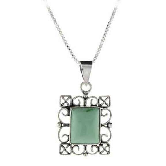 Sterling Silver Variscite Filigree Rectangle Pendant