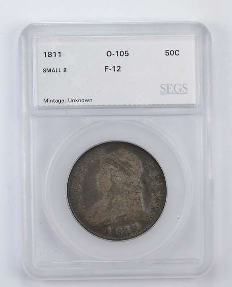 F12 1811 Capped Bust Half Dollar - O-105 Small 8 - Graded by SEGS