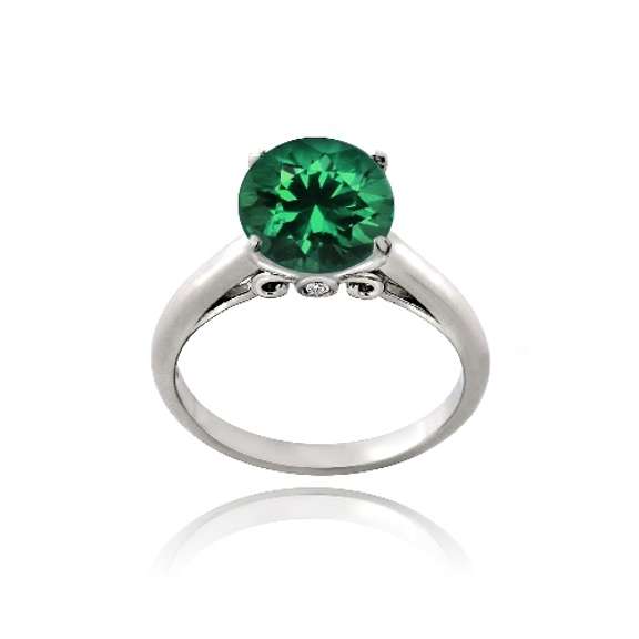 Sterling Silver 2.5ct Created Green Quartz Round Solitaire Ring