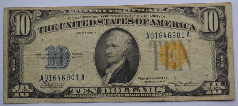 1934 A North  Africa $ 10 Silver Cert Emergency  Issue