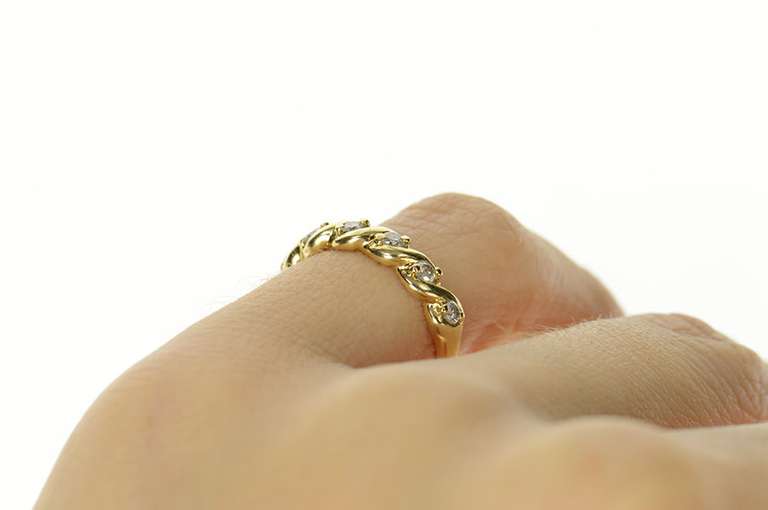 10K Yellow Gold Classic Diamond Wave Pattern Wedding Band Ring