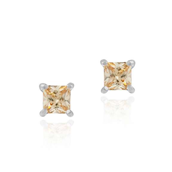 Sterling Silver Champagne CZ Square Stud Earrings