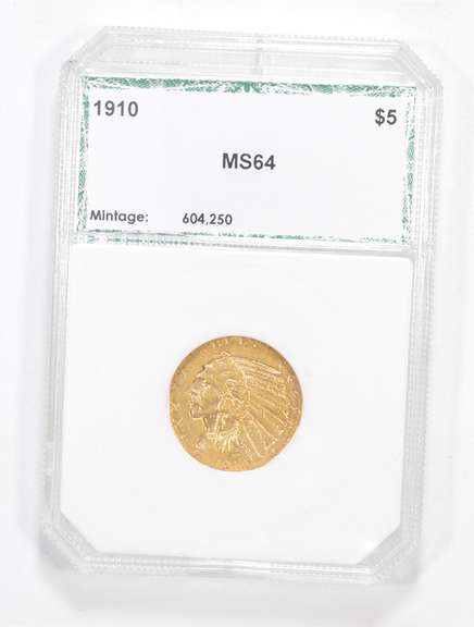 MS64 1910 $5.00 Indian Head Gold Half Eagle - Graded PCI