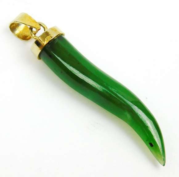 Sterling Vermeil Italian Jade Horn Pendant