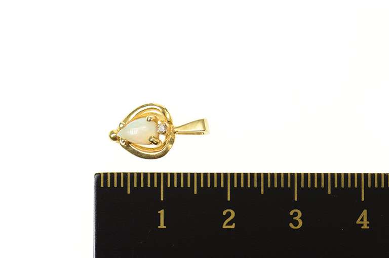 14K Yellow Gold Pear Natural Opal Diamond Accent Statement Pendant