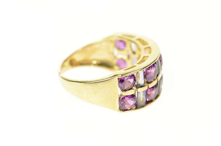 10K Yellow Gold Purple Tourmaline Amethyst Tiered Statement Ring