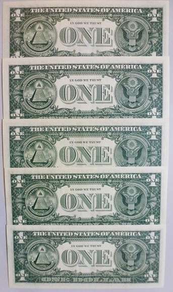 (5) Gem Crisp 1969 $1 Star Notes All Series Through 1969-D!