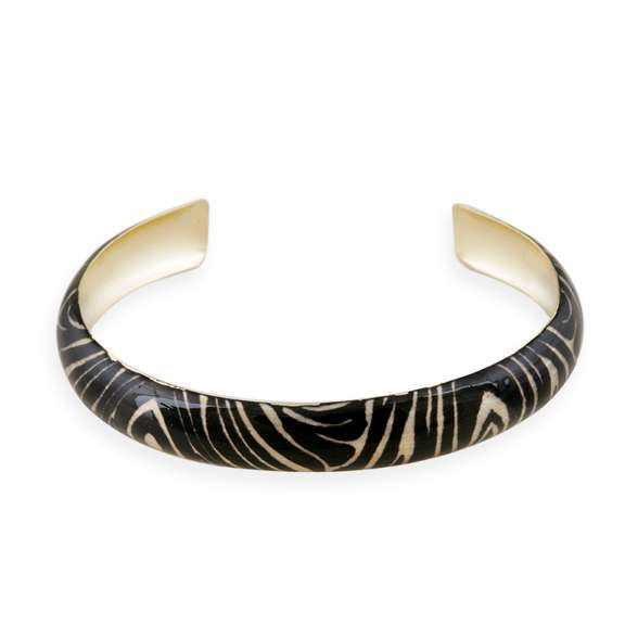 Gold Tone Enamel Zebra Print Bangle Bracelet