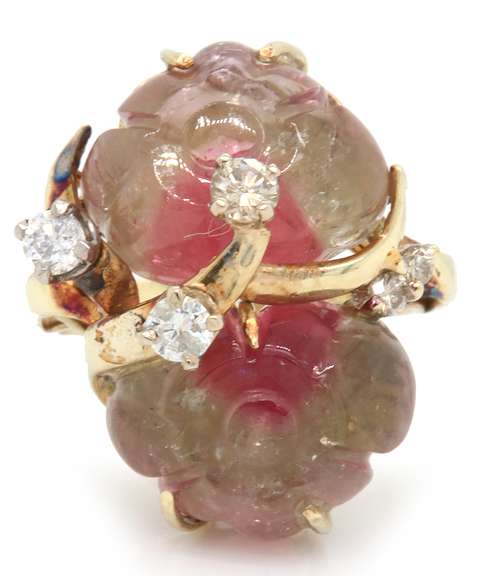 Stunning 14kt YG Watermelon Tourmaline Diamond Accent Ring