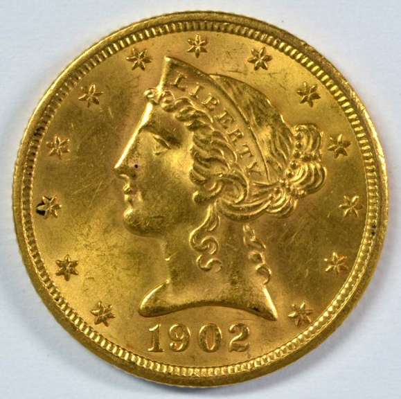 Nearly Gem BU 1902-S US $5 Liberty Gold Piece. Gorgeous