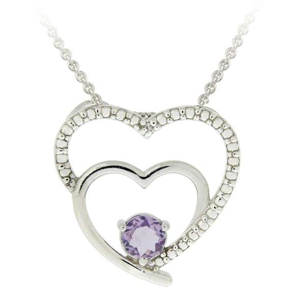 Sterling Silver Amethyst & Diamond Accent Double Open Heart Pendant