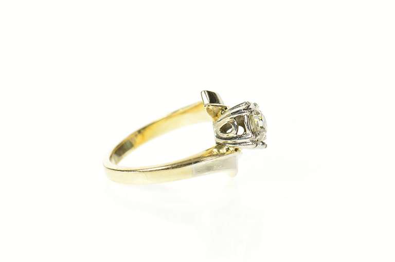 14K Yellow Gold 0.27 Ct 1950's Diamond Bypass Engagement Ring