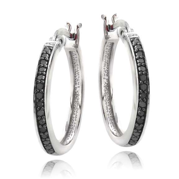 Sterling Silver 1/4ct Black Diamond 20mm Hoop Earrings