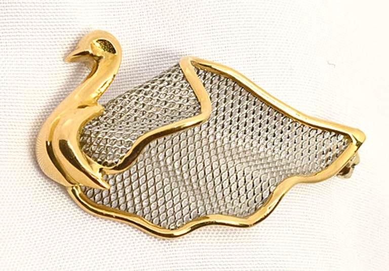 Unique 18k & Platinum Swan Brooch