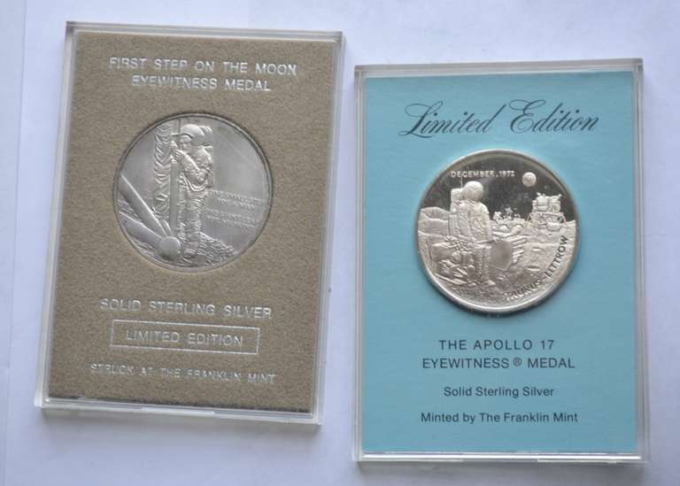 2 Eyewitness Sterling Early Space Medals