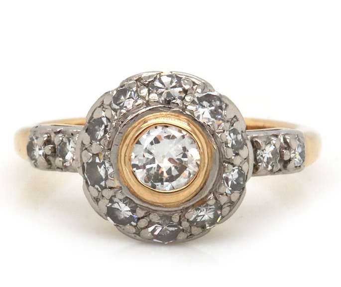 Magnificently Vintage 14kt YG Bezel Set Diamond Ring