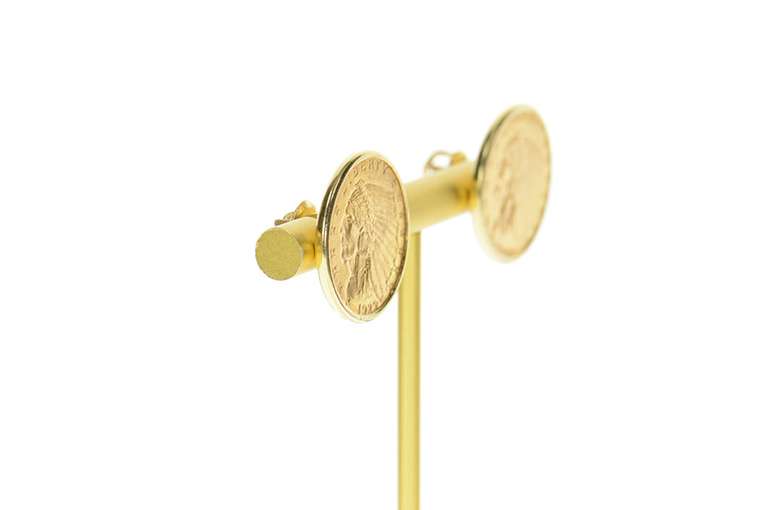 14K Yellow Gold 1928 & 1929 Indian Head Quarter Eagle Coin Earrings