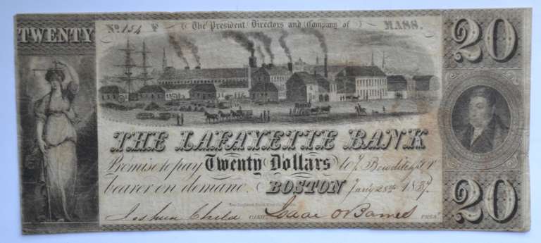 $20 Lafayette Bank Of Boston Jan 25 1837 Note