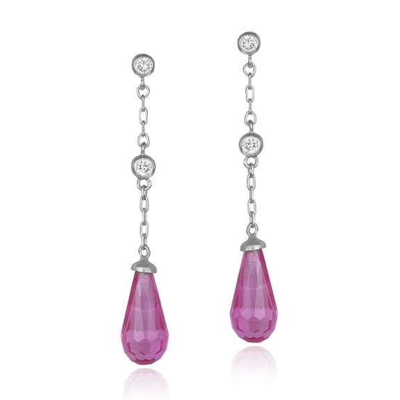 Sterling Silver Pink & White CZ Teardrop Earrings