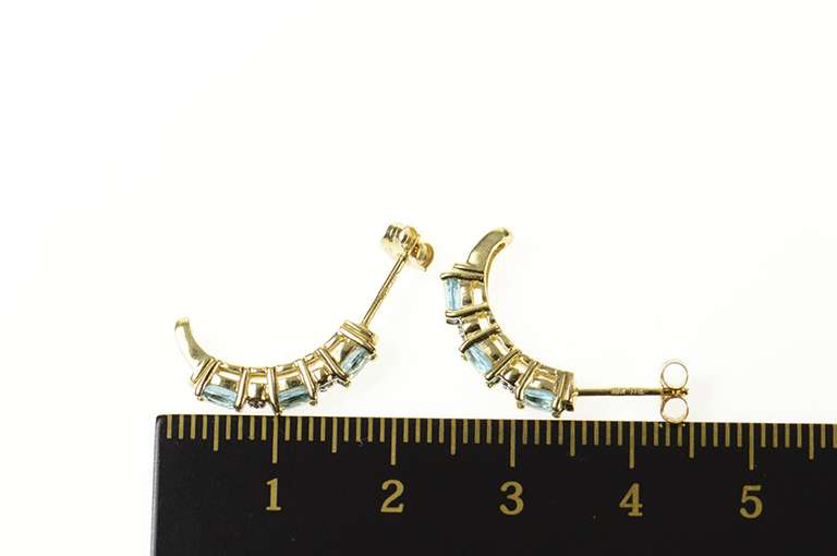 14K Yellow Gold Blue Topaz Diamond Accent Semi Hoop Earrings