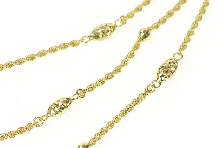 10K Yellow Gold Rope Link Tiered Beaded Statement Chain Necklace