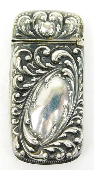 Antique Sterling Silver Repousse Match Safe