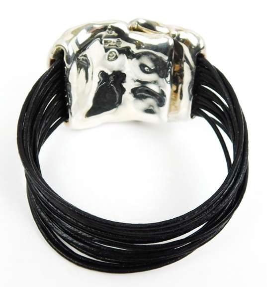 Chunky & Hip Sterling & Black Leather Cuff Bracelet