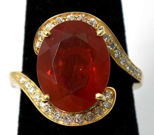 Marvelous Fire Opal & Diamond Ring, 14KT