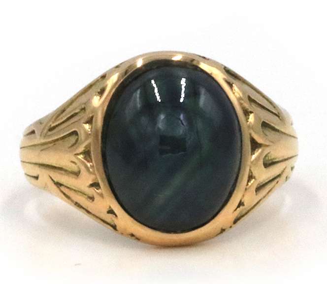 Modern 14kt YG Oval Blue Star Sapphire Ring