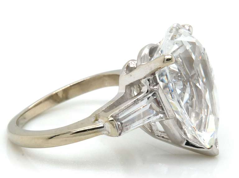 Magnificent 14kt WG CZ Pear and Baguette Ring
