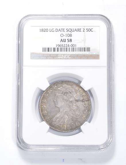 AU58 1820 Capped Bust Half Dollar - LG Date - Square 2 - Graded NGC